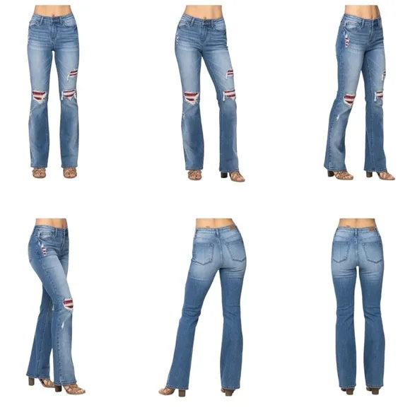 1167 Judy Blue Boot Cut Distressed Jeans 3/26 Plaid Patchwork Western Glamour