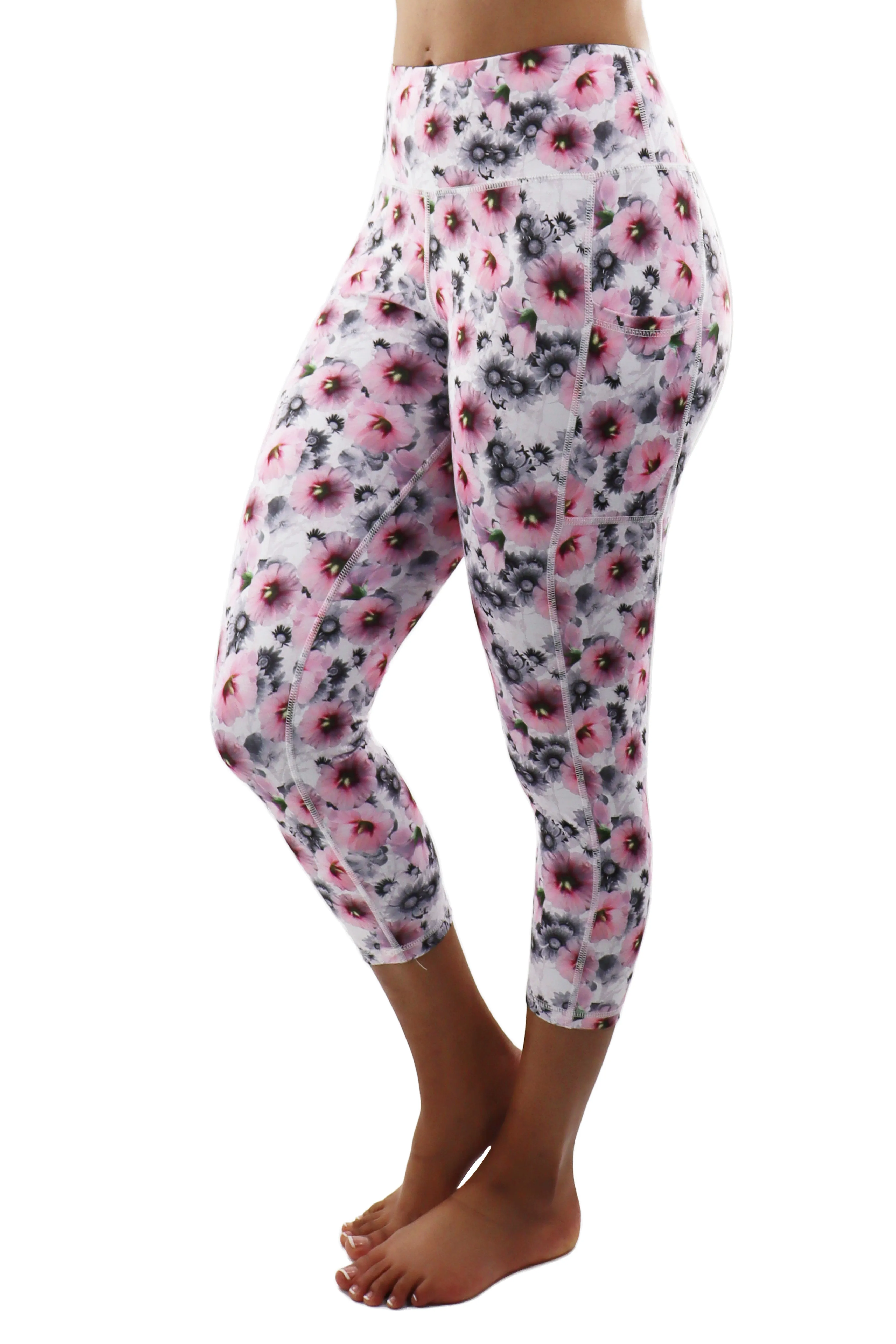 5321 - The "Think Spring" Floral Cell Pocket Capri - Pink/Grey