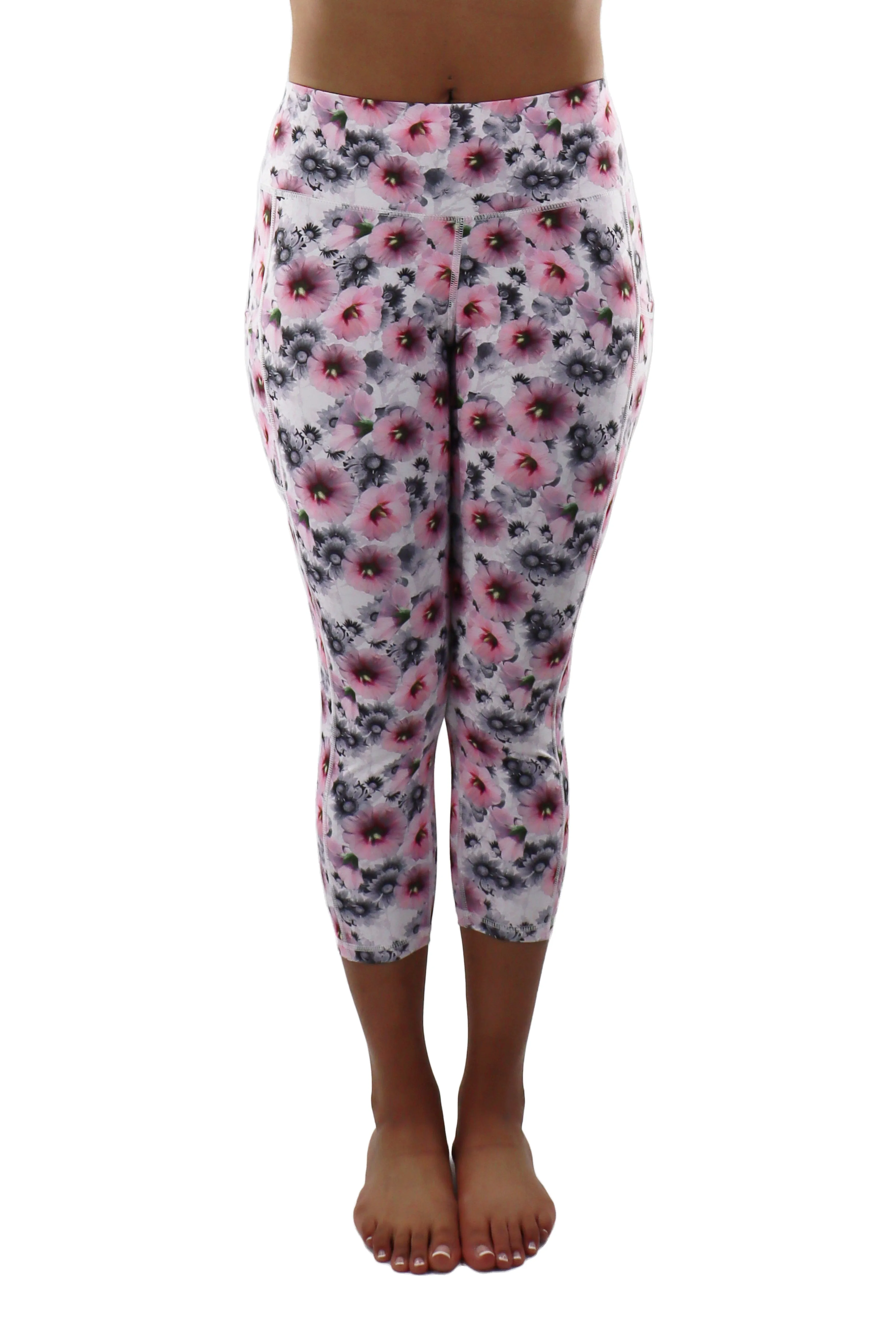 5321 - The "Think Spring" Floral Cell Pocket Capri - Pink/Grey