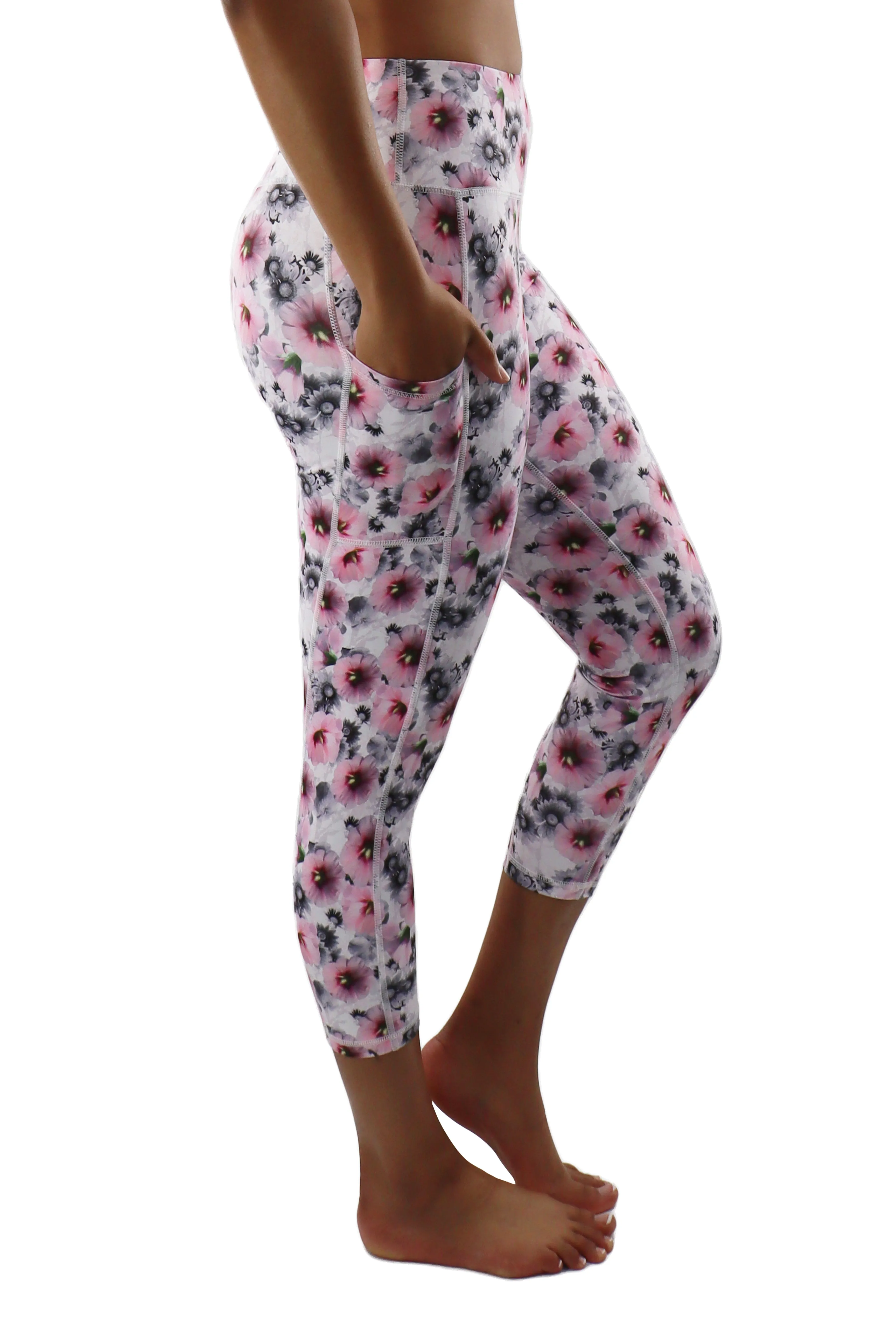 5321 - The "Think Spring" Floral Cell Pocket Capri - Pink/Grey