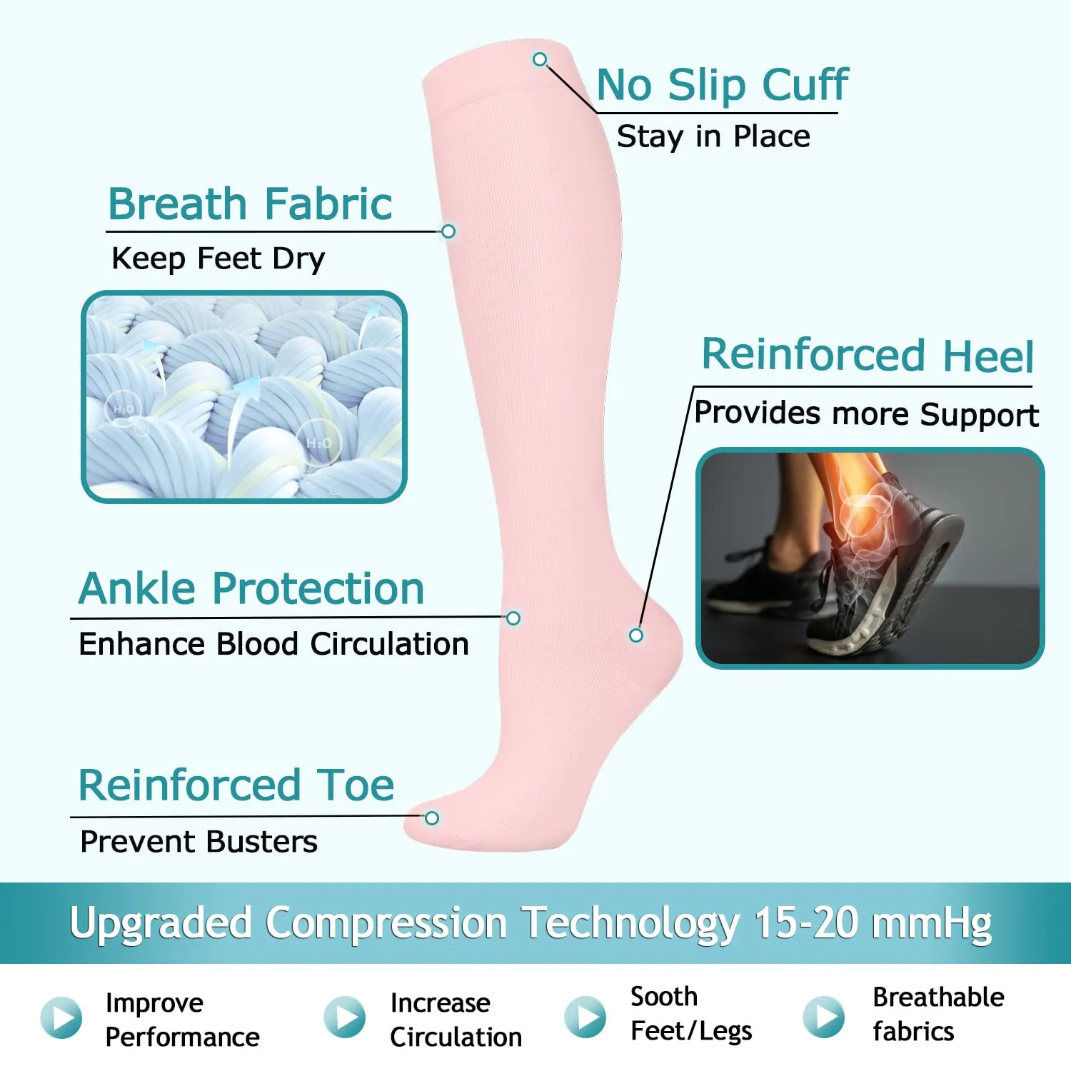 8-Pairs Compression Socks 15-20 MMhg for Man and Woman | ACTINPUT