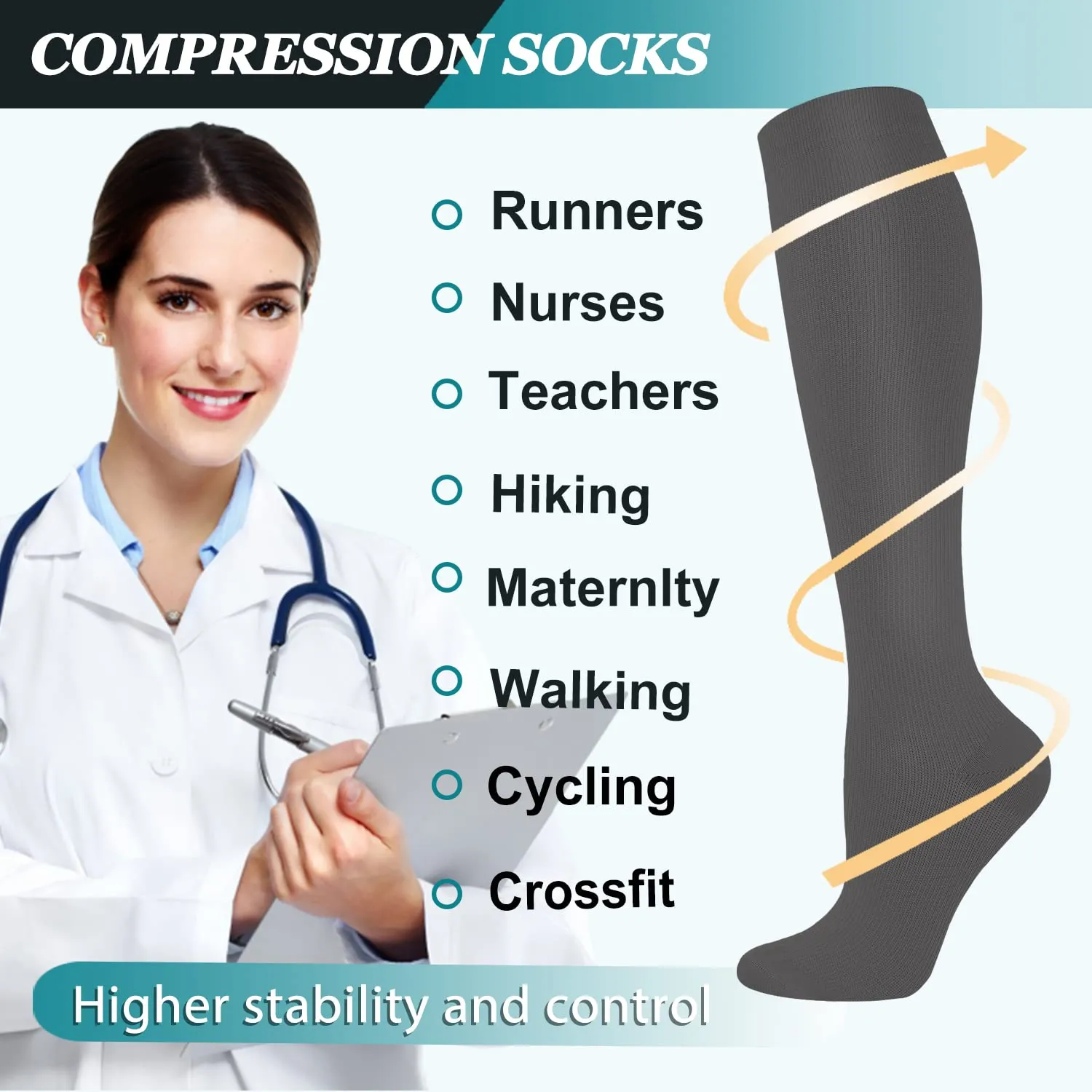 8-Pairs Compression Socks 15-20 MMhg for Man and Woman | ACTINPUT