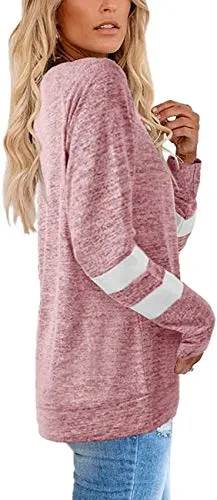 AELSON Womens Long Sleeve Sweatshirts Crewneck Color Block Sweaters Tunic Tops Faith Print Shirts