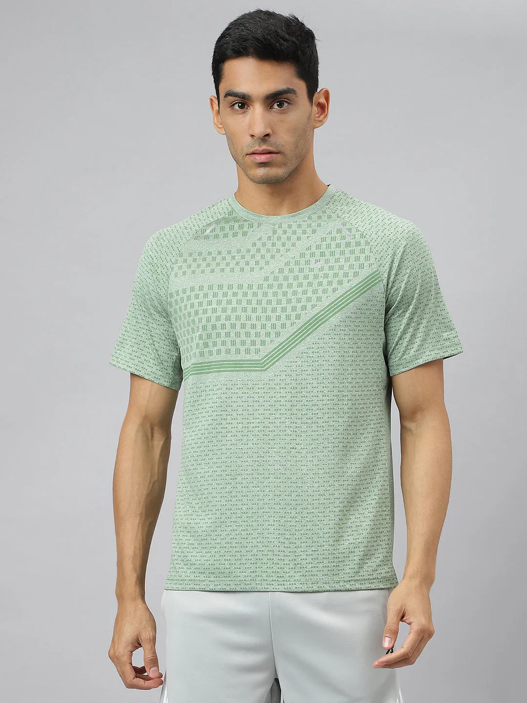Alcis Men Frost Green Anti-Static Slim-Fit Round Neck Distance Running T-Shirt