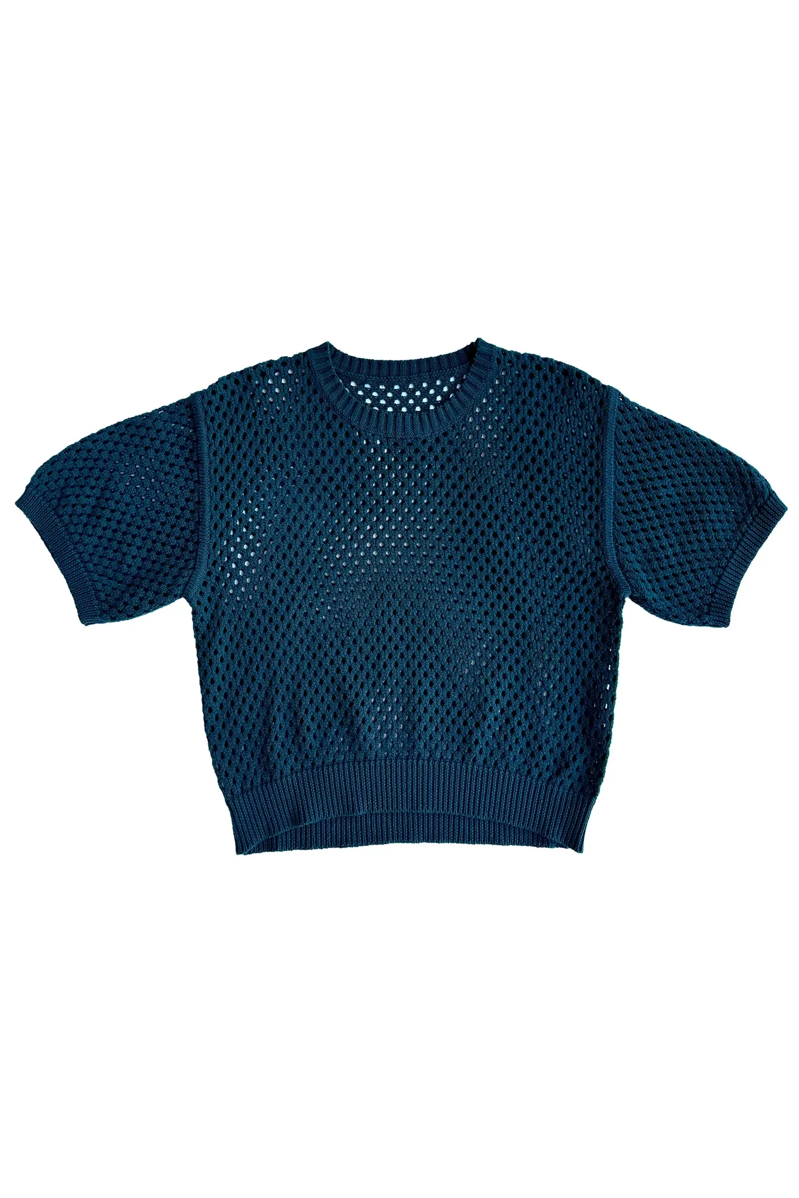 Ali Golden Open Knit T-Shirt in Deep Teal