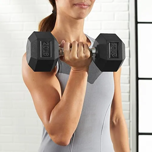 AmazonBasics Rubber Encased Hex Dumbbell Weight - 13.3 x 5.7 x 4.8 Inches, 13.6 kg