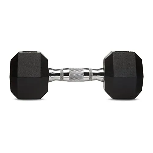 AmazonBasics Rubber Encased Hex Dumbbell Weight - 13.3 x 5.7 x 4.8 Inches, 13.6 kg