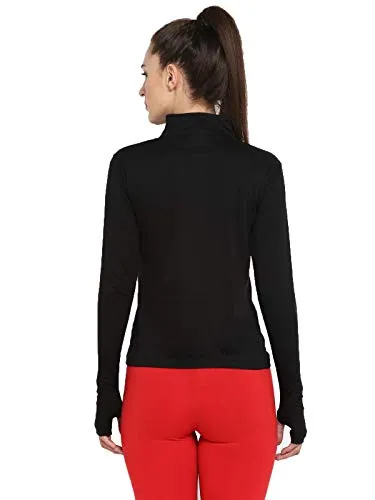 Ap'pulse Women's Long Sleeve Thumbopen 1/4 Zip Hi Neck Tshirt Black