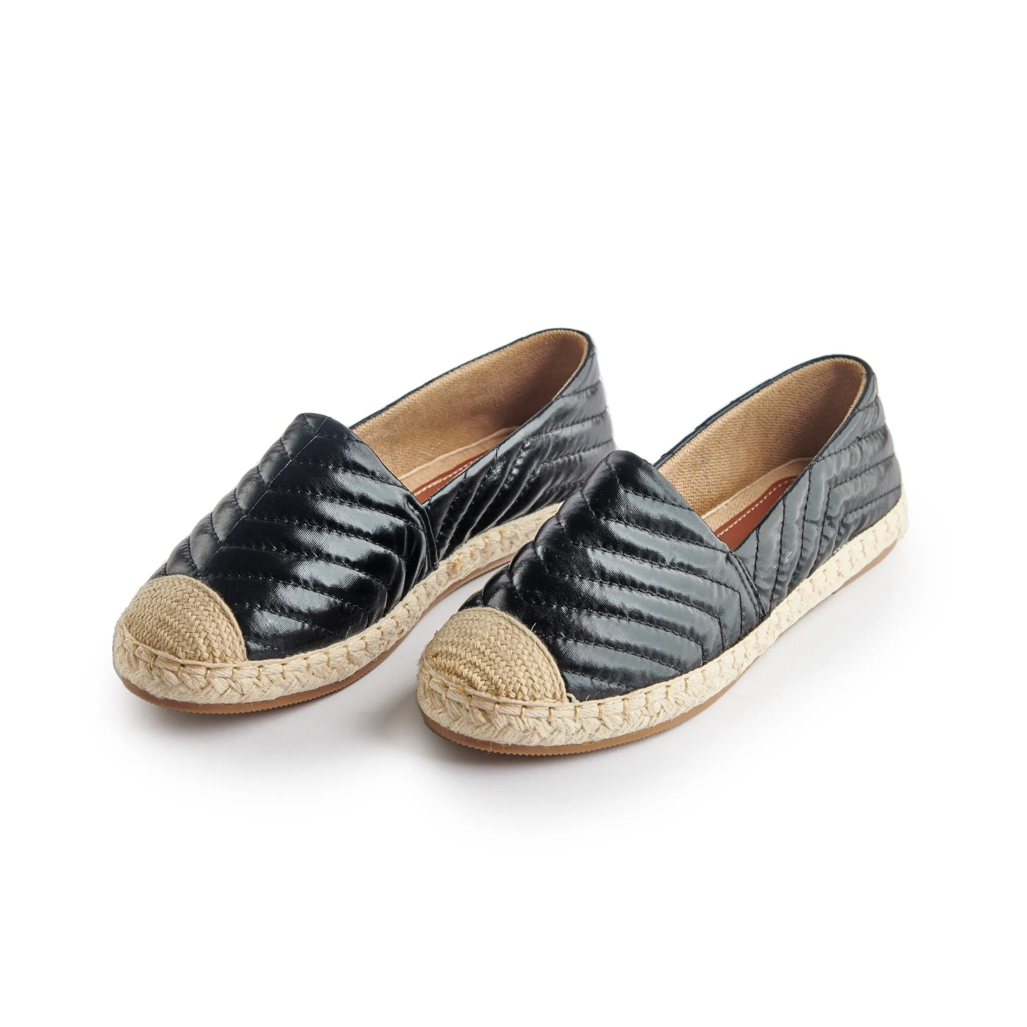 Çarpıcı | Shiny Stitched Pattern Espadrilles - Black