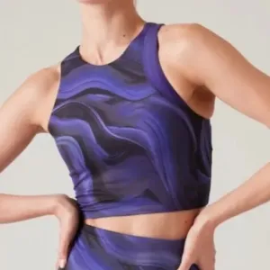 Athleta Conscious Crop Sports Bra Size Medium Cup D-DD Blue Abstract. NWT