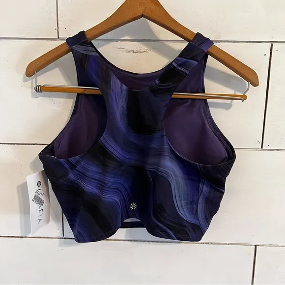 Athleta Conscious Crop Sports Bra Size Medium Cup D-DD Blue Abstract. NWT