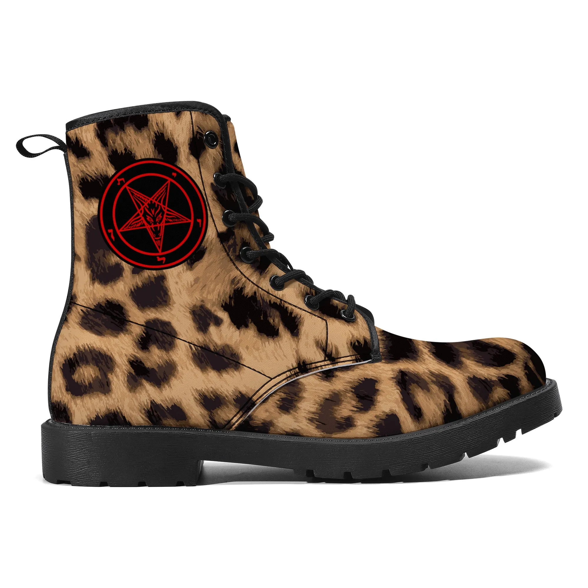 Baphomet Pentagram Leopard Print / Faux Leather Unisex Boots