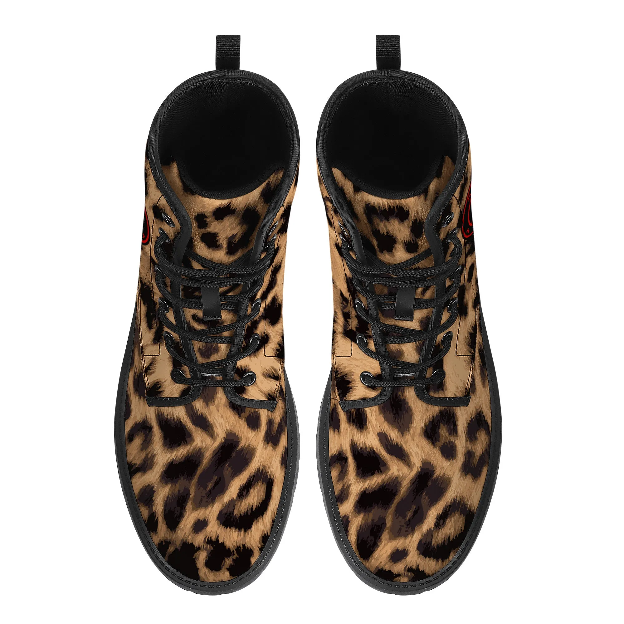 Baphomet Pentagram Leopard Print / Faux Leather Unisex Boots