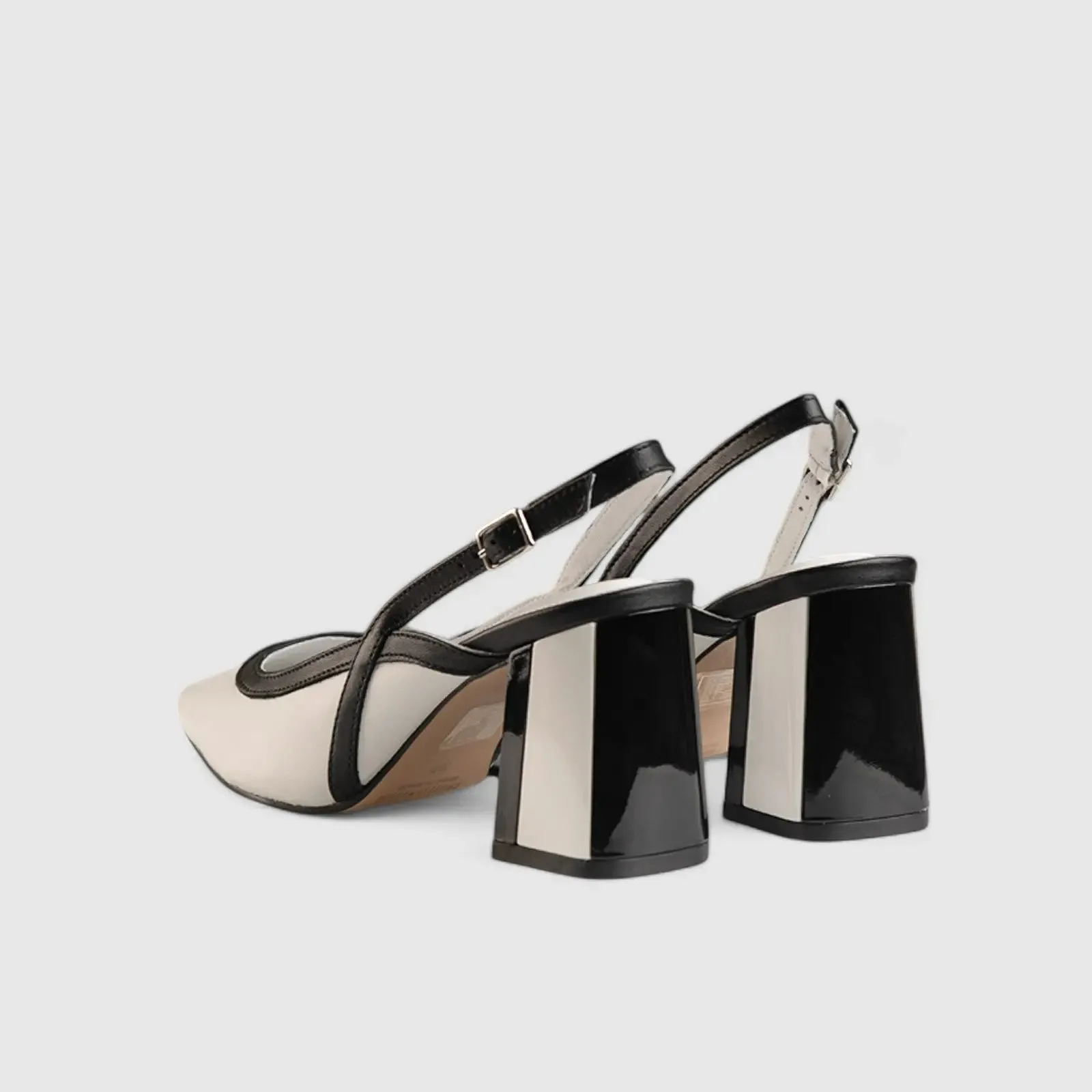 Block Heel Court Slingback White/Black 11201