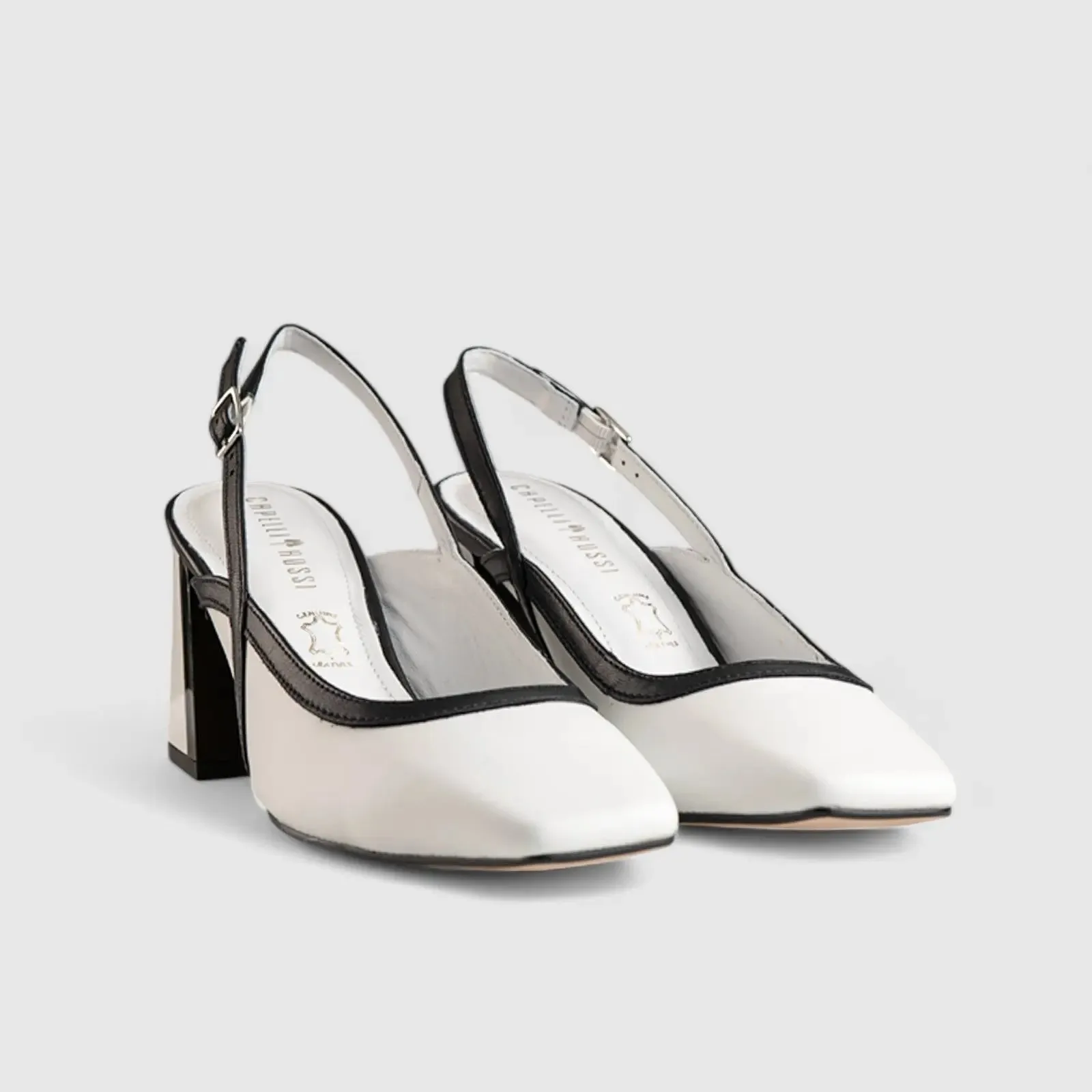 Block Heel Court Slingback White/Black 11201