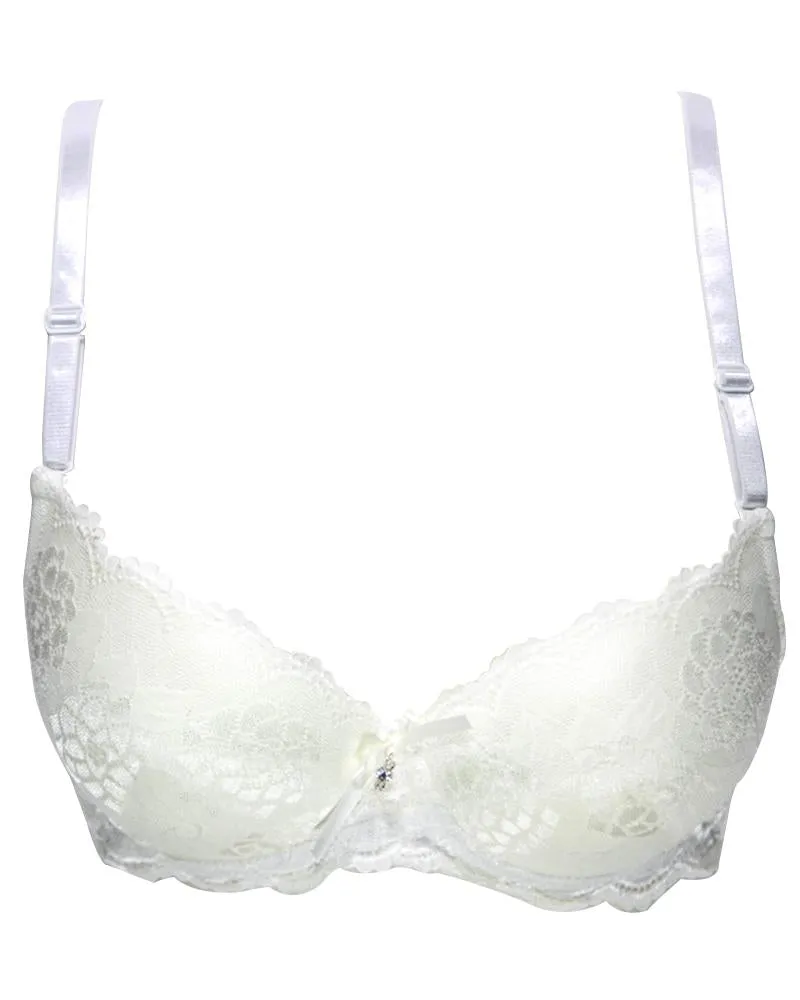Bridal Lace Bra - Double Padded Underwire Bra - White - 2899