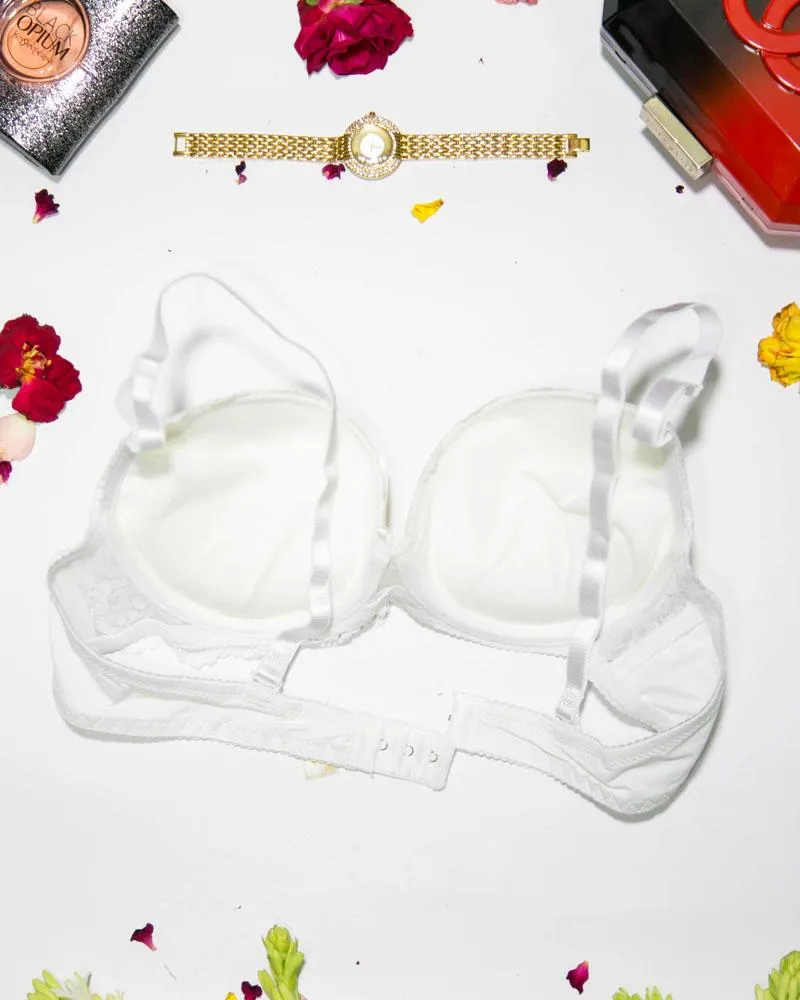 Bridal Lace Bra - Double Padded Underwire Bra - White - 2899