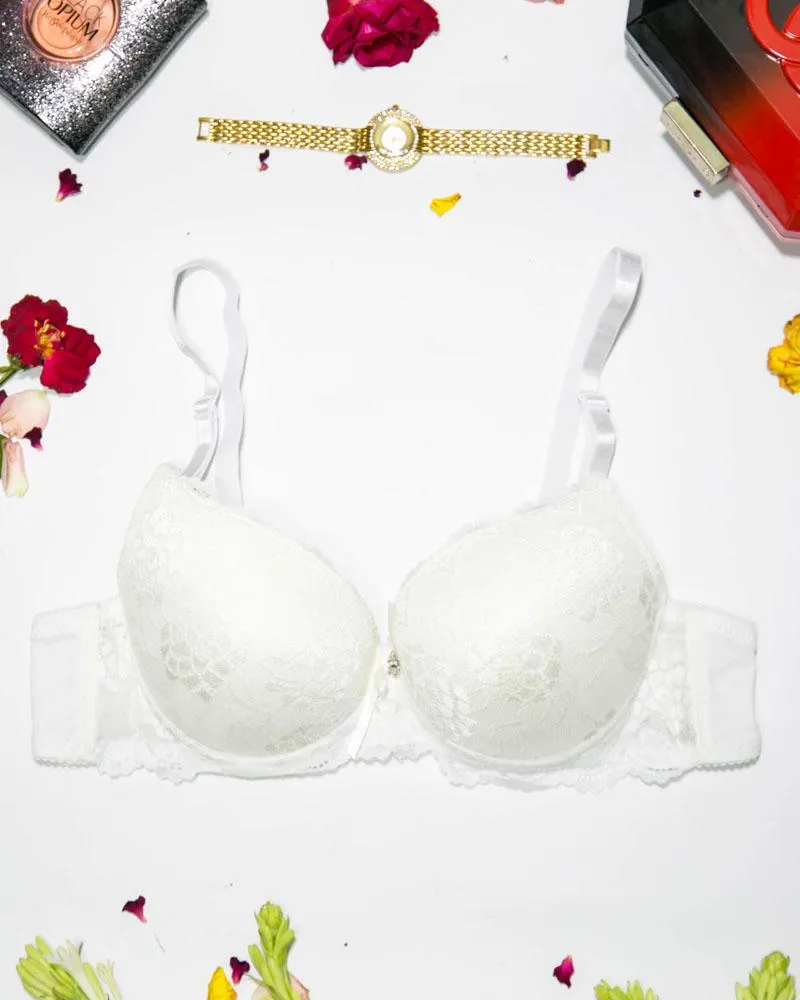 Bridal Lace Bra - Double Padded Underwire Bra - White - 2899