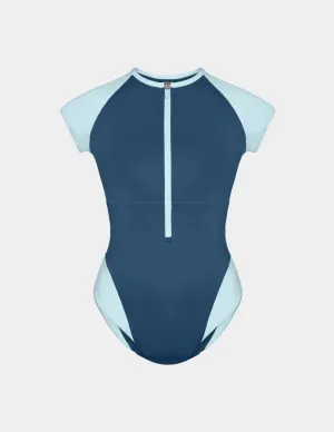 Cap-Sleeve One Piece Swimsuit - Color Block