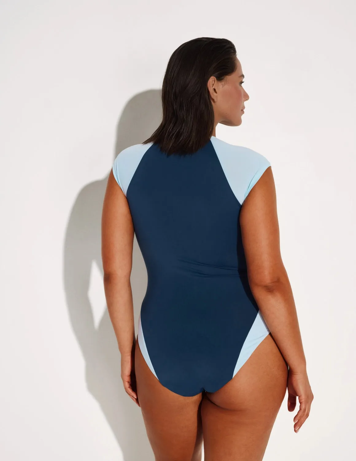 Cap-Sleeve One Piece Swimsuit - Color Block