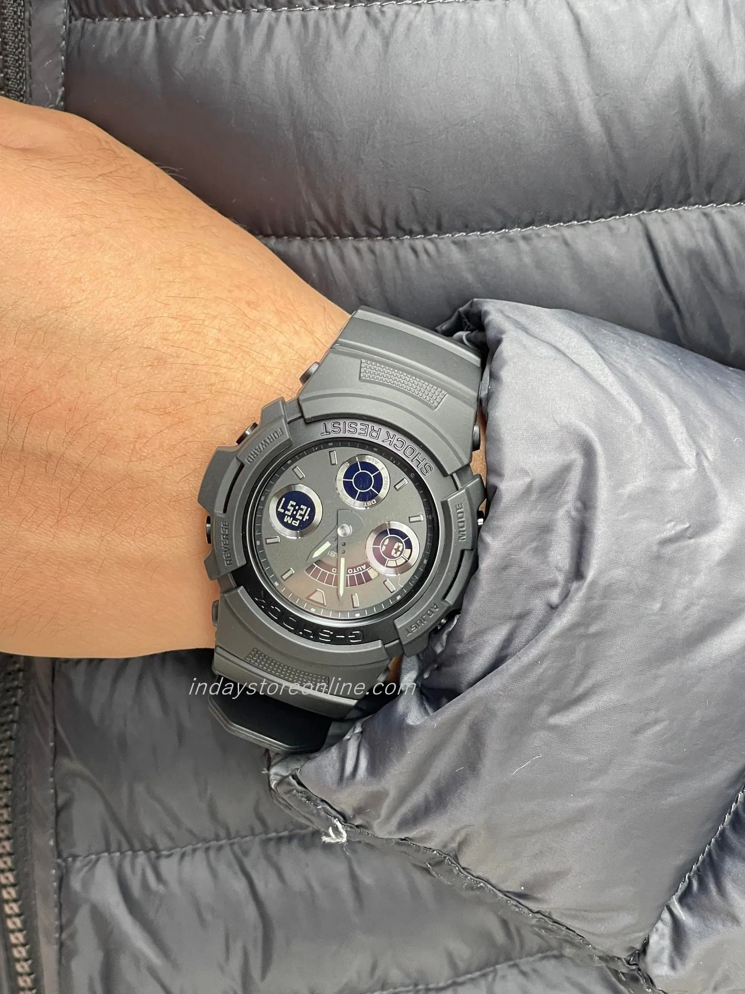 Casio G-Shock Men's Watch AW-591BB-1A Analog-Digital AW-590 Series Matte Black Finish
