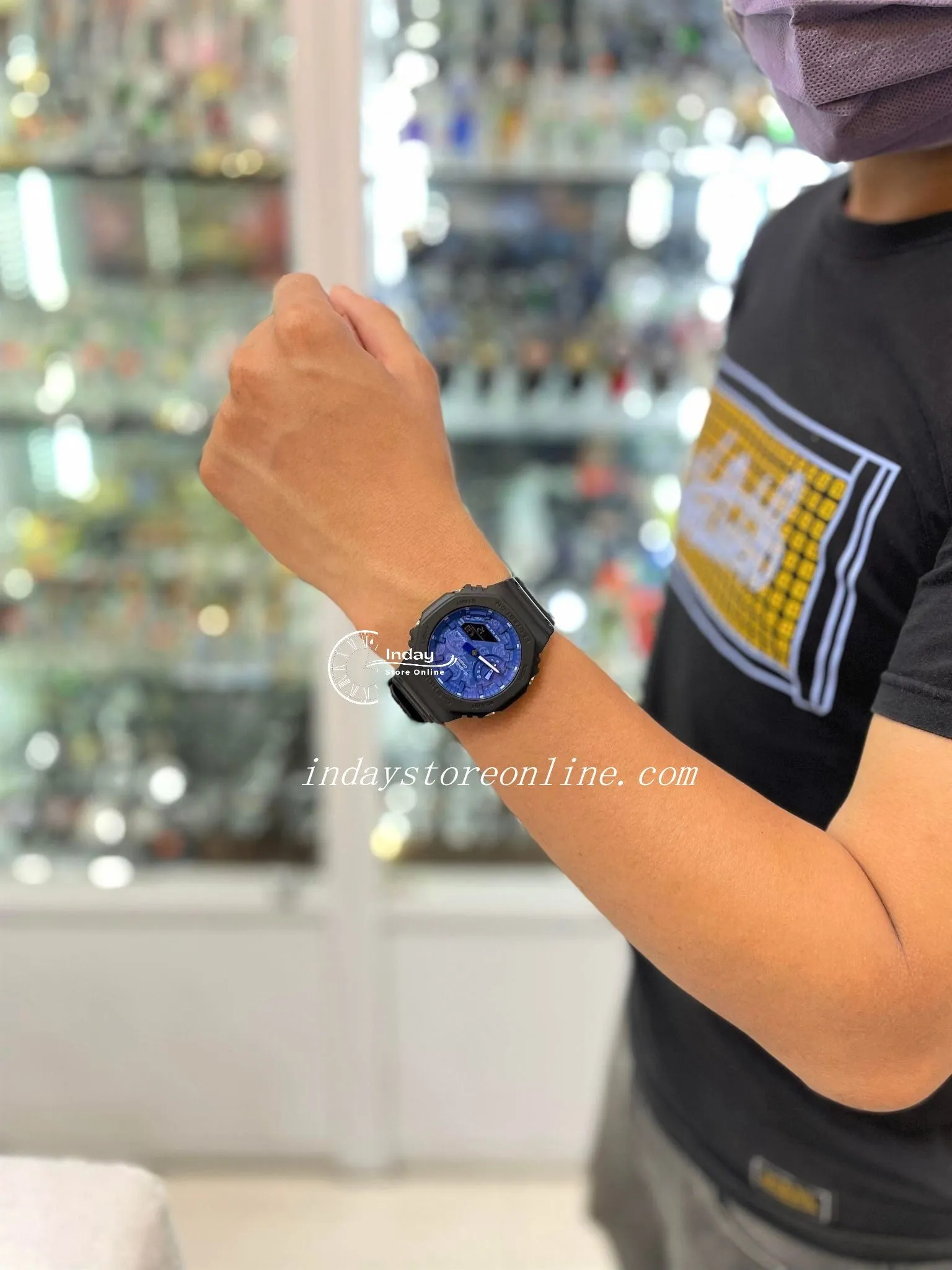 Casio G-Shock Men's Watch GA-2100BP-1A Analog-Digital GA-2100 Series Carbon Core Guard structure  Paisley Blue Series