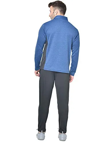 CHKOKKO Men Full Sleeve Zipper Sports Gym Track suit Blue Black size L