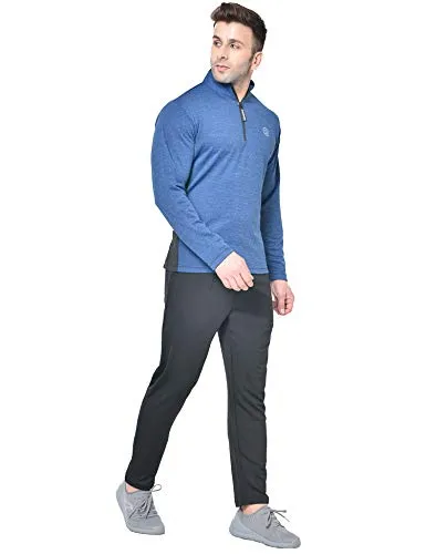 CHKOKKO Men Full Sleeve Zipper Sports Gym Track suit Blue Black size L