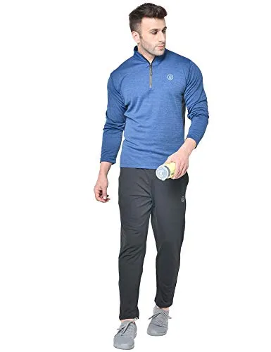 CHKOKKO Men Full Sleeve Zipper Sports Gym Track suit Blue Black size L