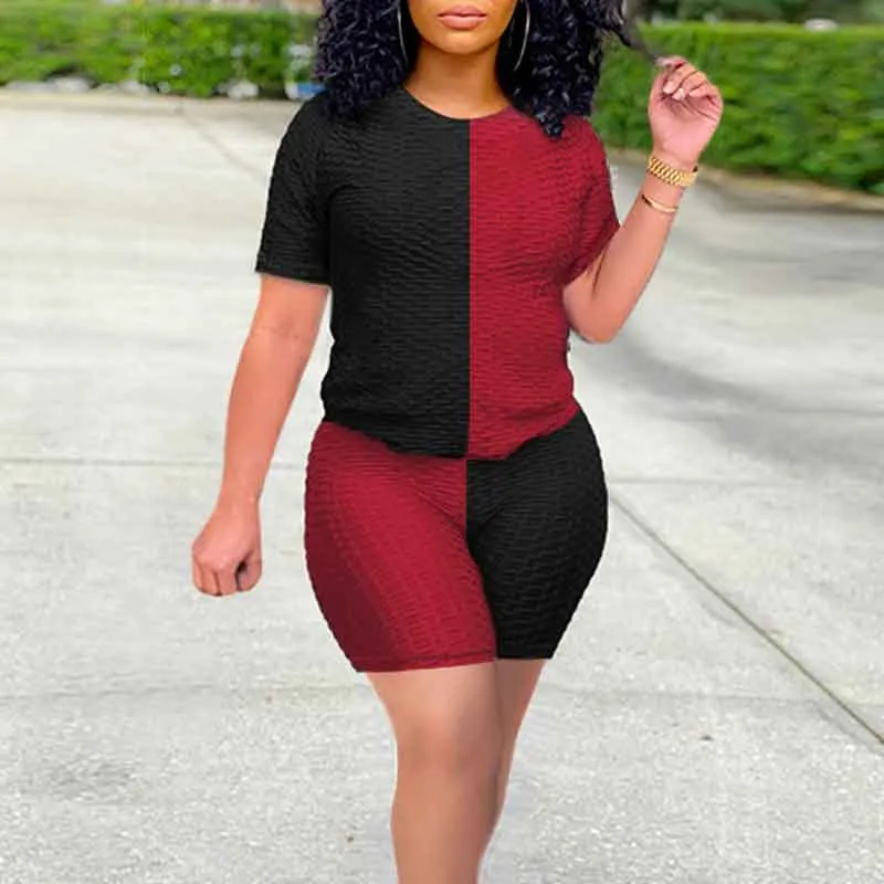 Colorblock Short Sleeve 2PCS Yoga Sports Set