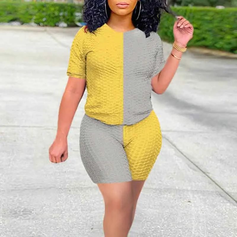 Colorblock Short Sleeve 2PCS Yoga Sports Set