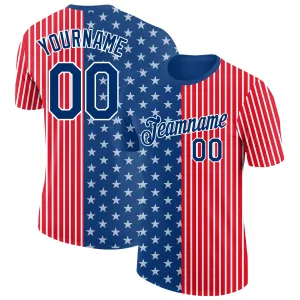 Custom Fire Red US Navy Blue-White 3D Pattern Design Star Performance T-Shirt