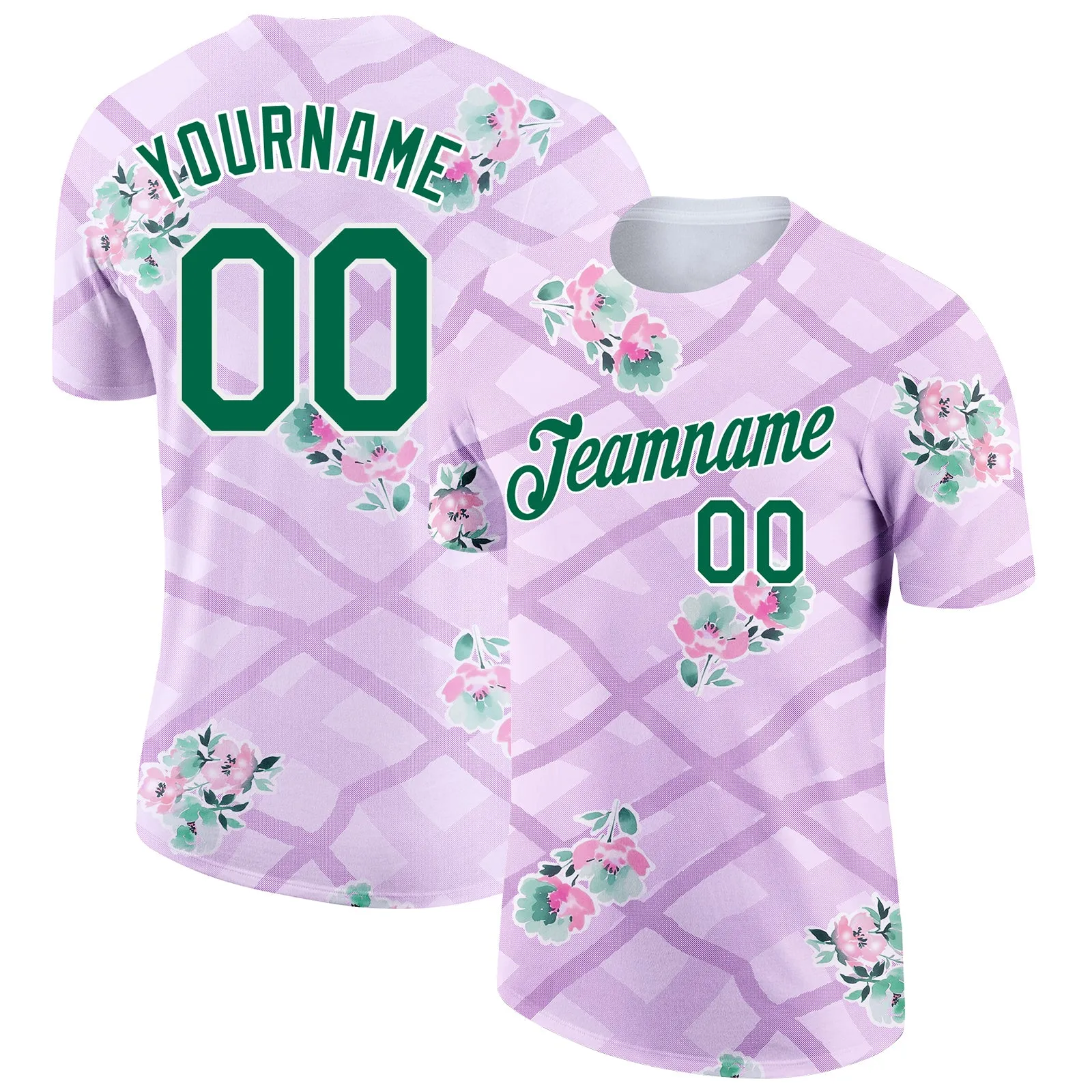 Custom Purple Kelly Green-White 3D Pattern Design Flowers Performance T-Shirt