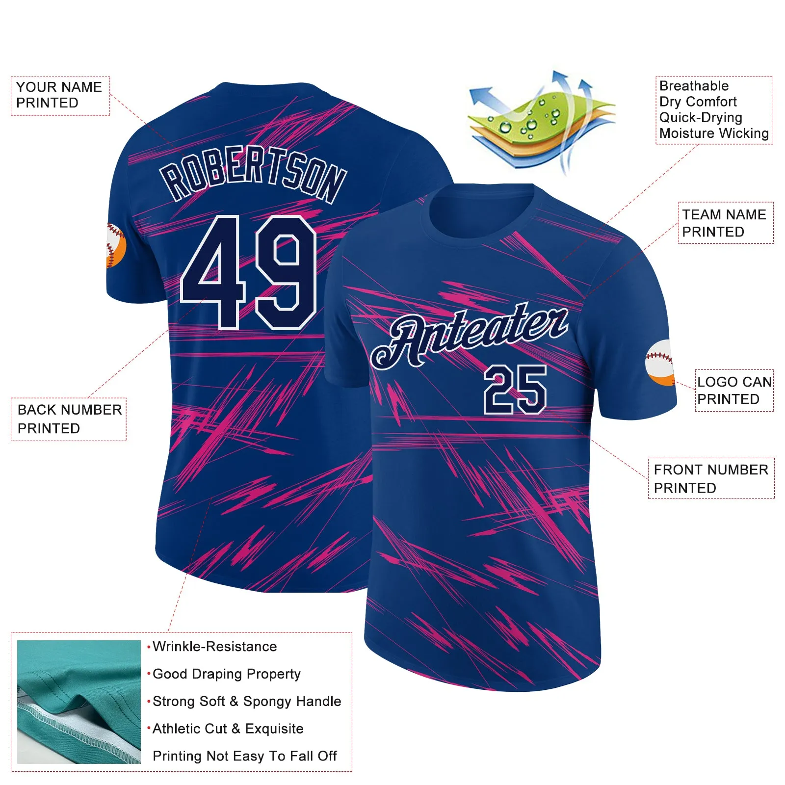 Custom US Navy Blue Navy-Neon Pink 3D Esports Performance T-Shirt