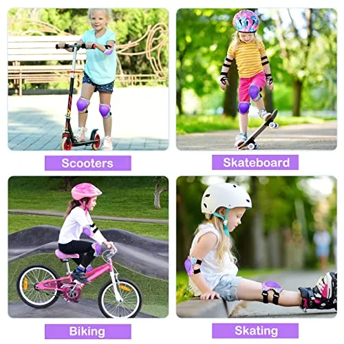 FIODAY Knee Pads for Kids Unicorn Protective Gear Set Adjustable Knee Pads and Elbow Pads with Wrist Guard for Girls Roller Skates Cycling Bike Skateboard Inline Skatings Scooter, 3~8 Years