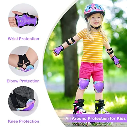 FIODAY Knee Pads for Kids Unicorn Protective Gear Set Adjustable Knee Pads and Elbow Pads with Wrist Guard for Girls Roller Skates Cycling Bike Skateboard Inline Skatings Scooter, 3~8 Years