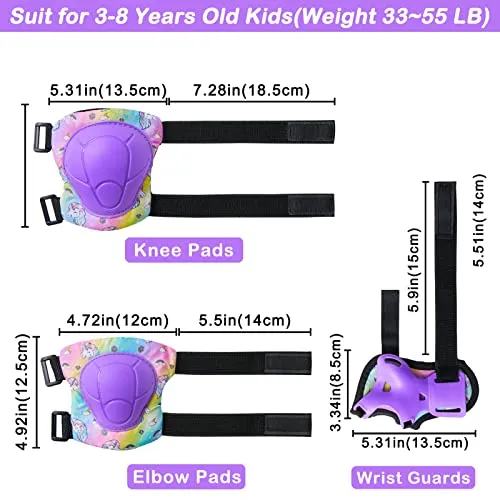 FIODAY Knee Pads for Kids Unicorn Protective Gear Set Adjustable Knee Pads and Elbow Pads with Wrist Guard for Girls Roller Skates Cycling Bike Skateboard Inline Skatings Scooter, 3~8 Years