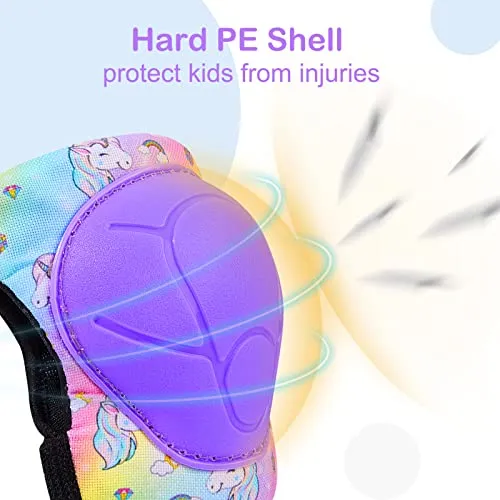 FIODAY Knee Pads for Kids Unicorn Protective Gear Set Adjustable Knee Pads and Elbow Pads with Wrist Guard for Girls Roller Skates Cycling Bike Skateboard Inline Skatings Scooter, 3~8 Years