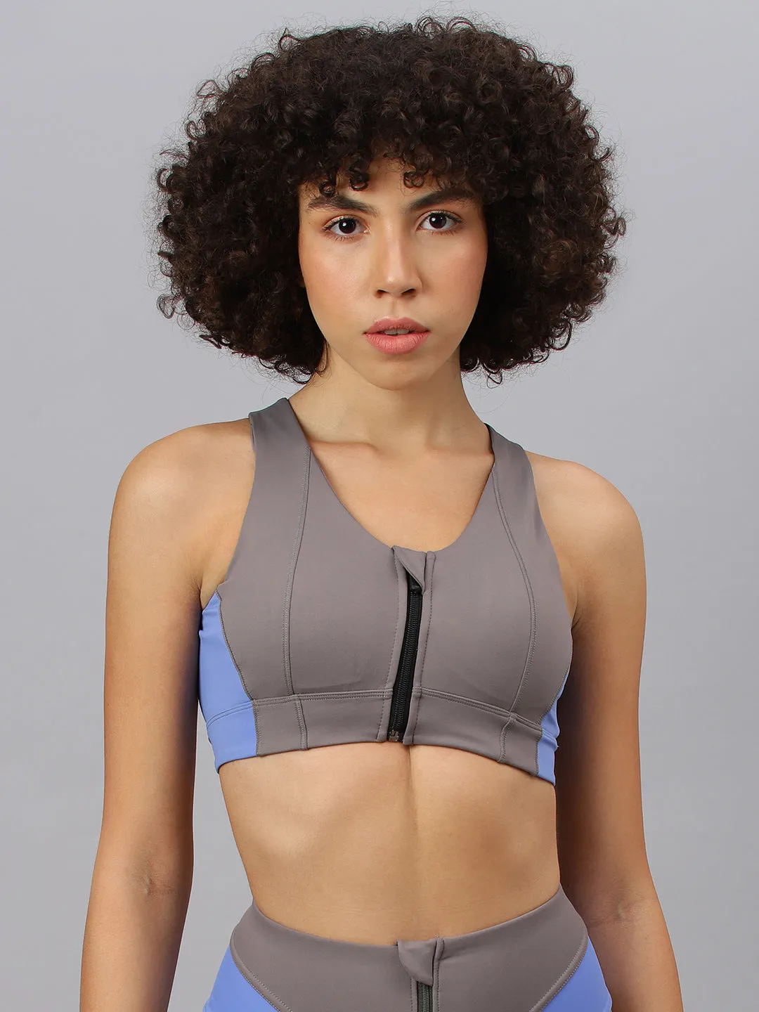 Fitkin Women's Blue Front Zipper Sports Bra