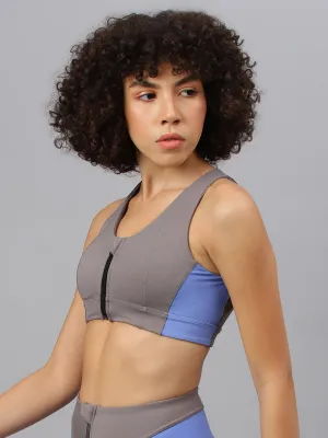 Fitkin Women's Blue Front Zipper Sports Bra