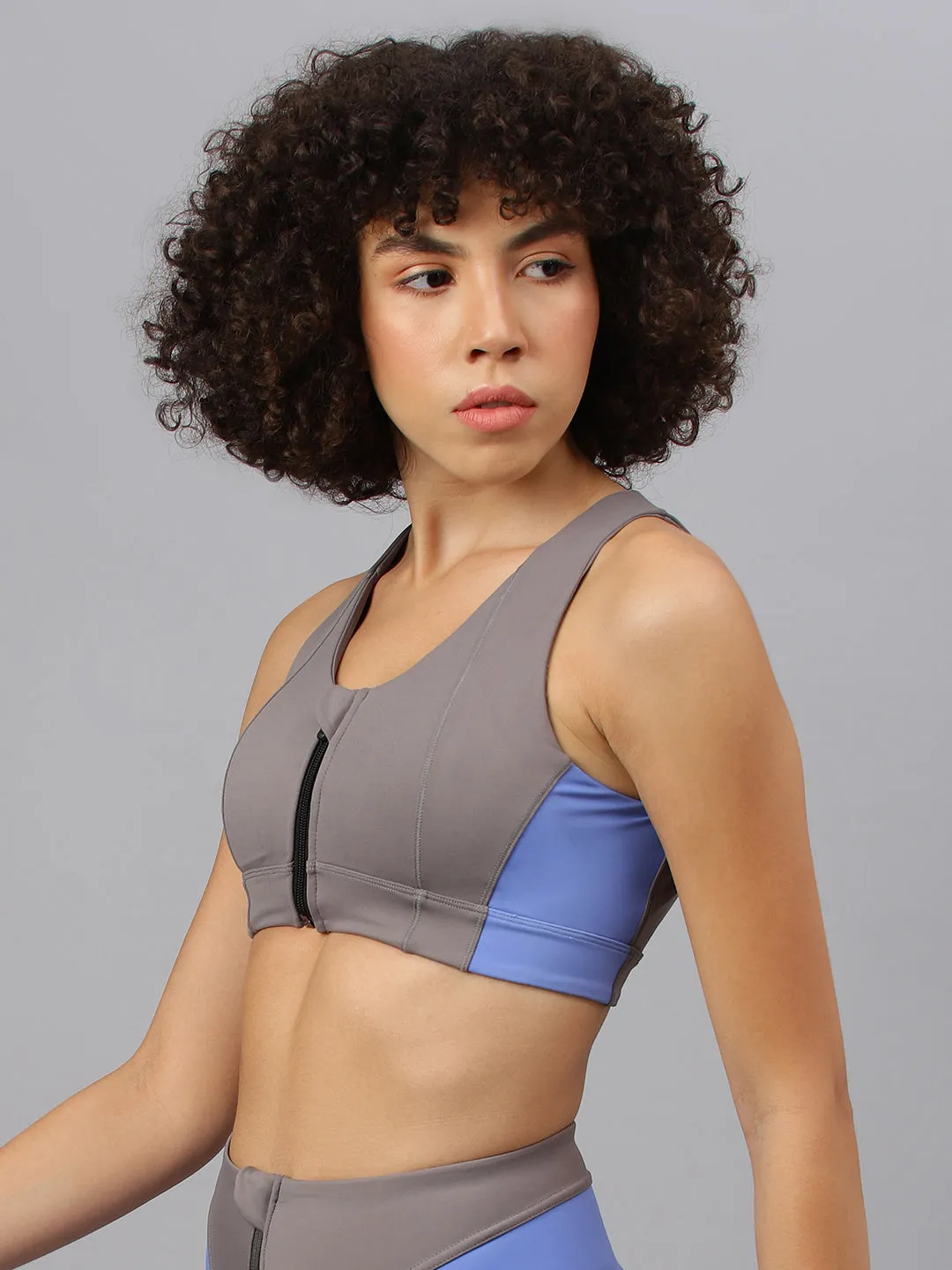 Fitkin Women's Blue Front Zipper Sports Bra