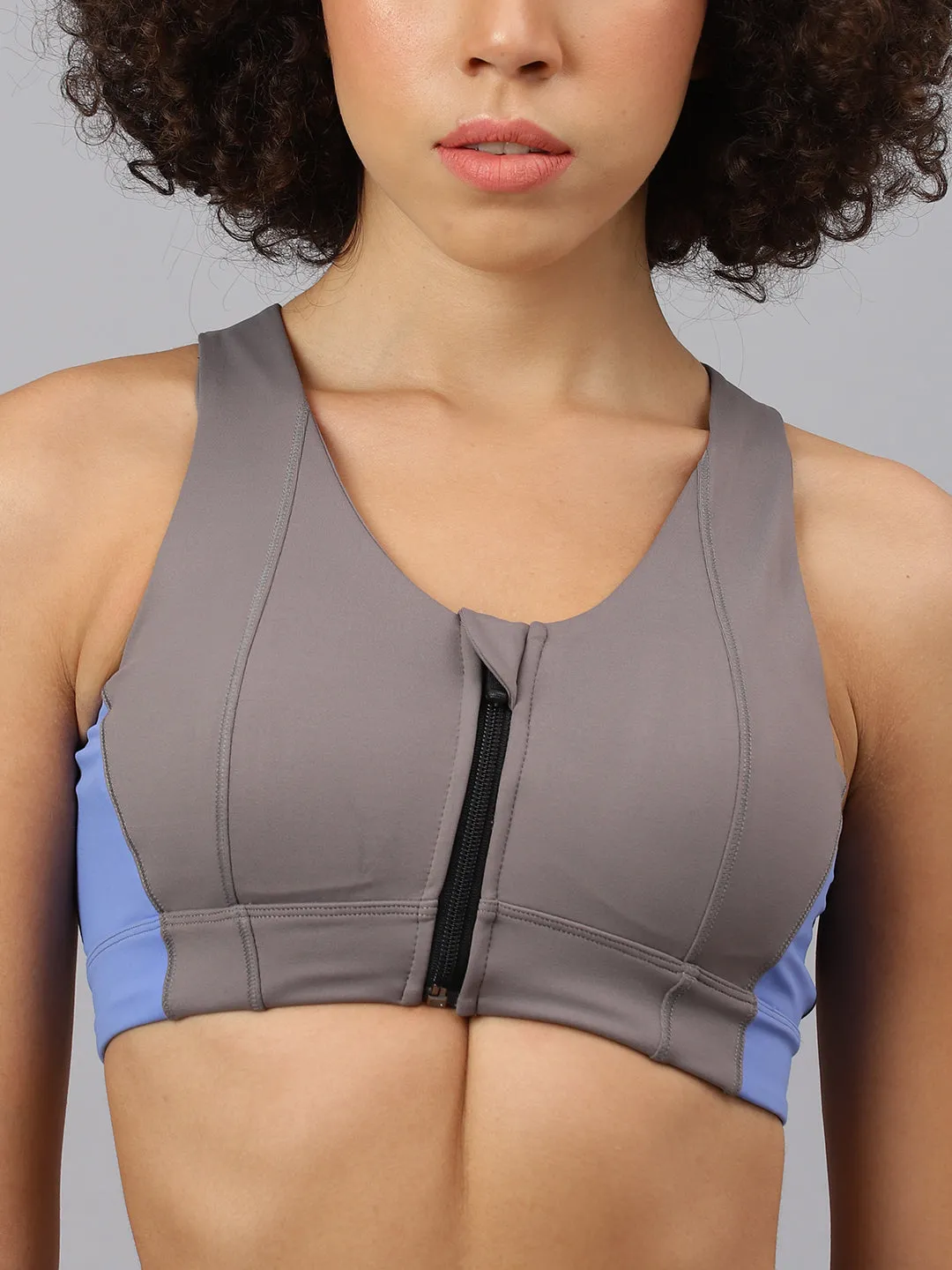 Fitkin Women's Blue Front Zipper Sports Bra