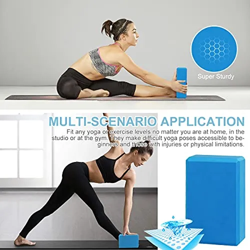 Futurekart Yoga Blocks EVA Foam Block to Support and Deepen Poses, Improve Strength and Aid Balance and Flexibility 2 in 1 Set (Blue)