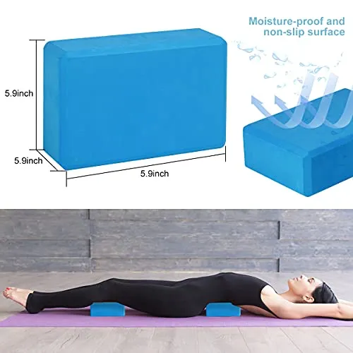 Futurekart Yoga Blocks EVA Foam Block to Support and Deepen Poses, Improve Strength and Aid Balance and Flexibility 2 in 1 Set (Blue)