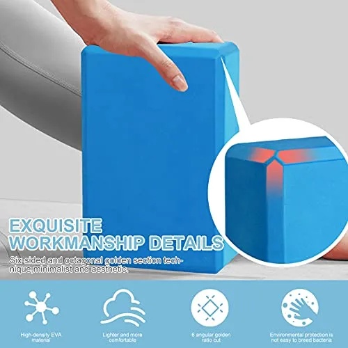 Futurekart Yoga Blocks EVA Foam Block to Support and Deepen Poses, Improve Strength and Aid Balance and Flexibility 2 in 1 Set (Blue)