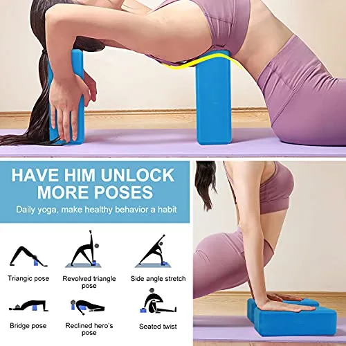 Futurekart Yoga Blocks EVA Foam Block to Support and Deepen Poses, Improve Strength and Aid Balance and Flexibility 2 in 1 Set (Blue)