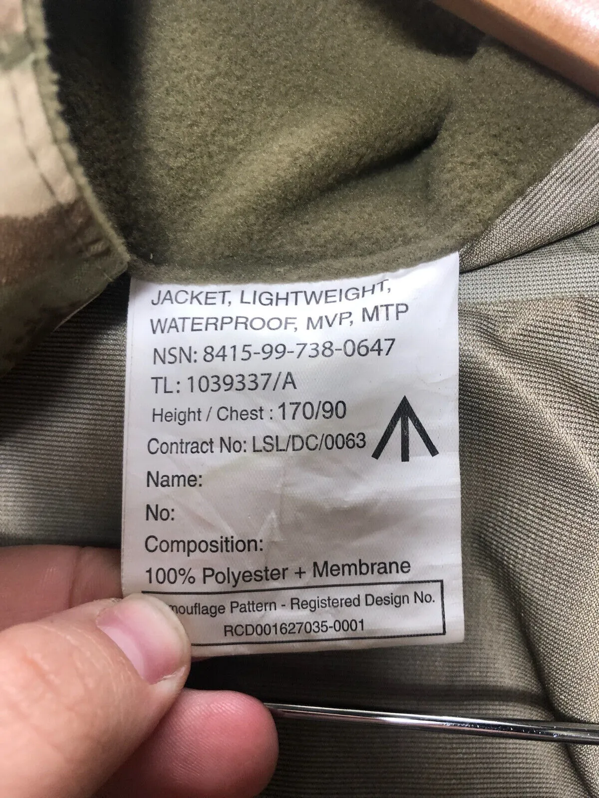 Genuine British Army MTP Camouflaged Waterproof Lightweight Jacket - 170/90