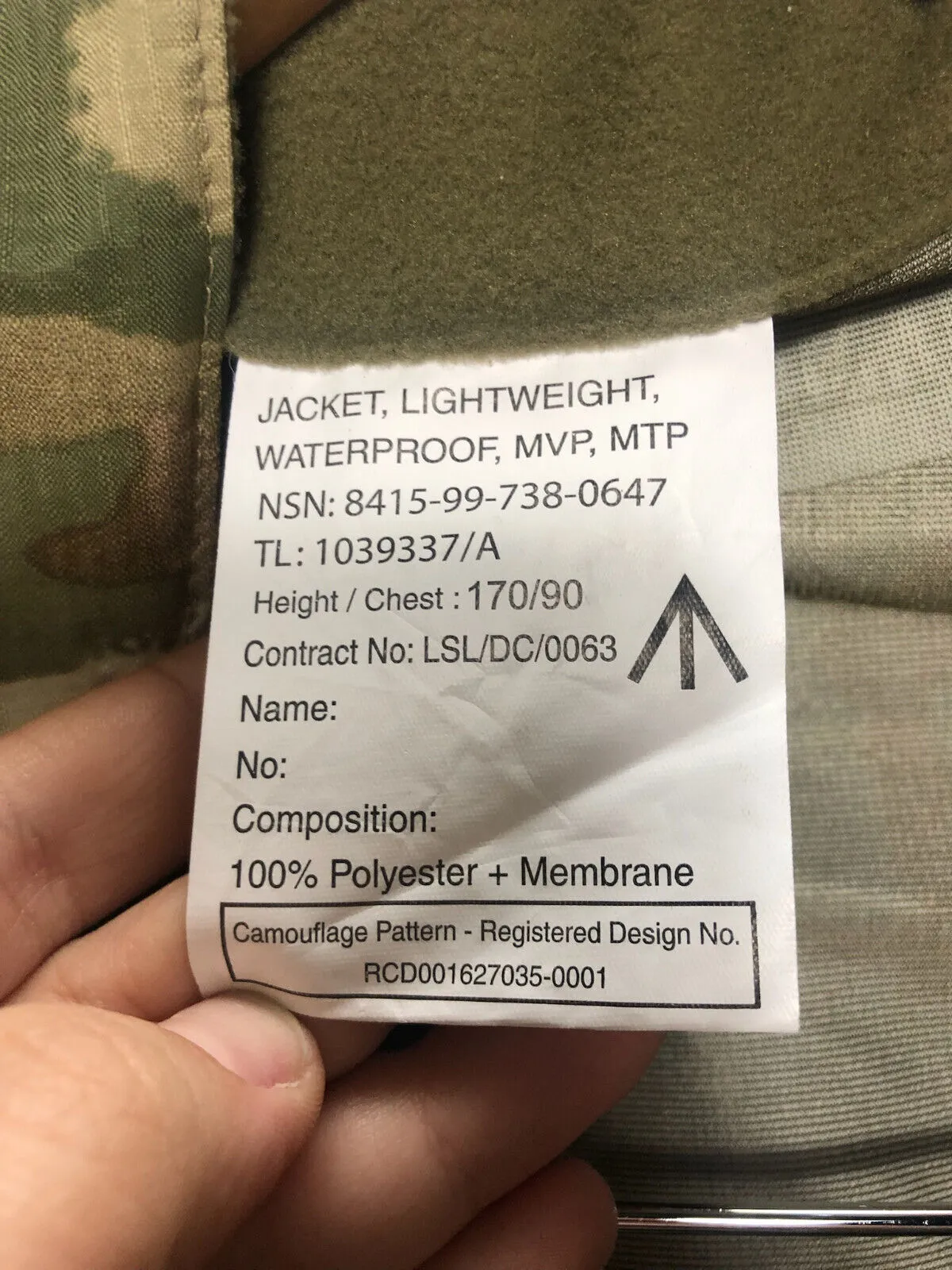 Genuine British Army MTP Camouflaged Waterproof Lightweight Jacket - 170/90