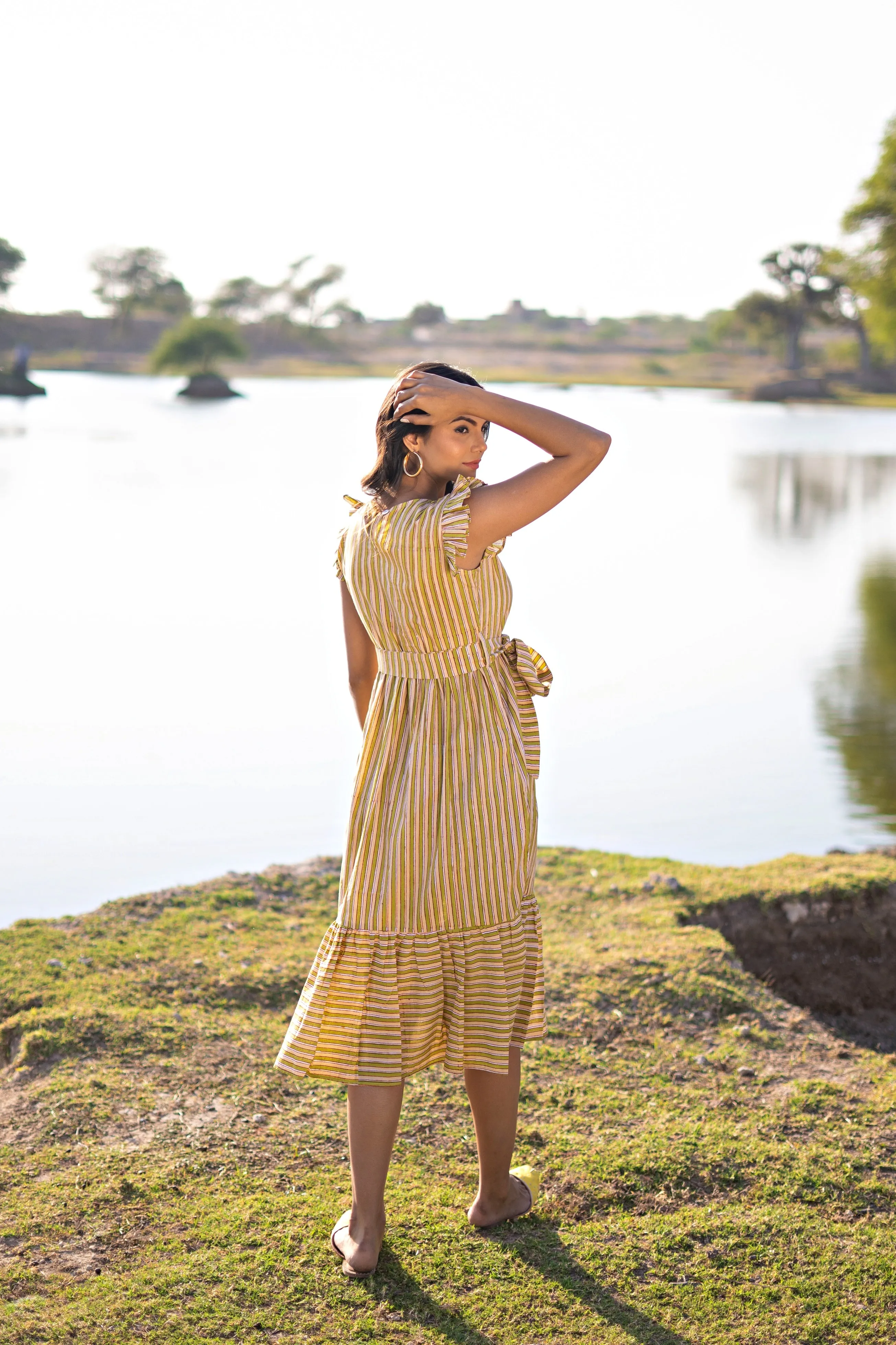 Green Striped Cotton Dress