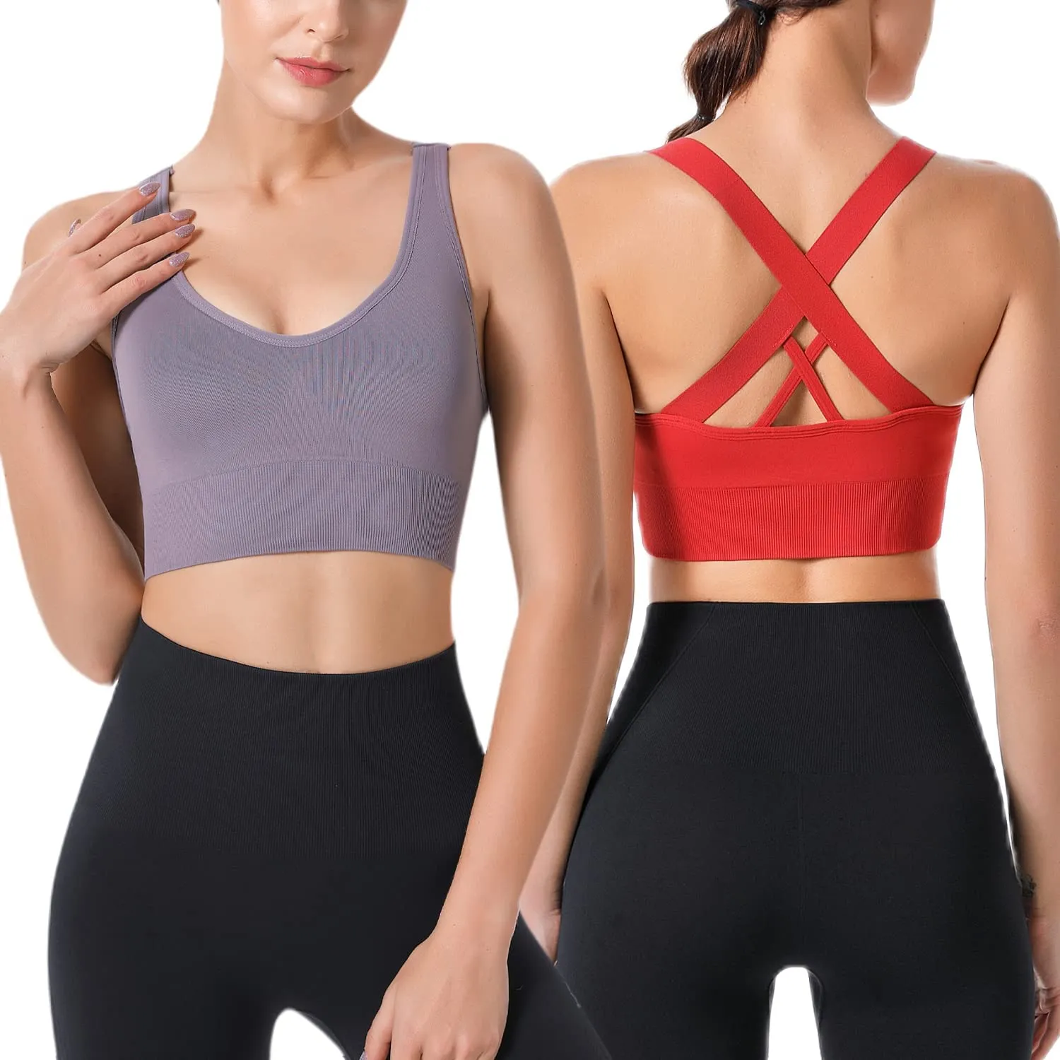 HANERDUN Womens Sport Bras Cross Back Removed Cup Support for Yoga Running Workout Exercise Gym